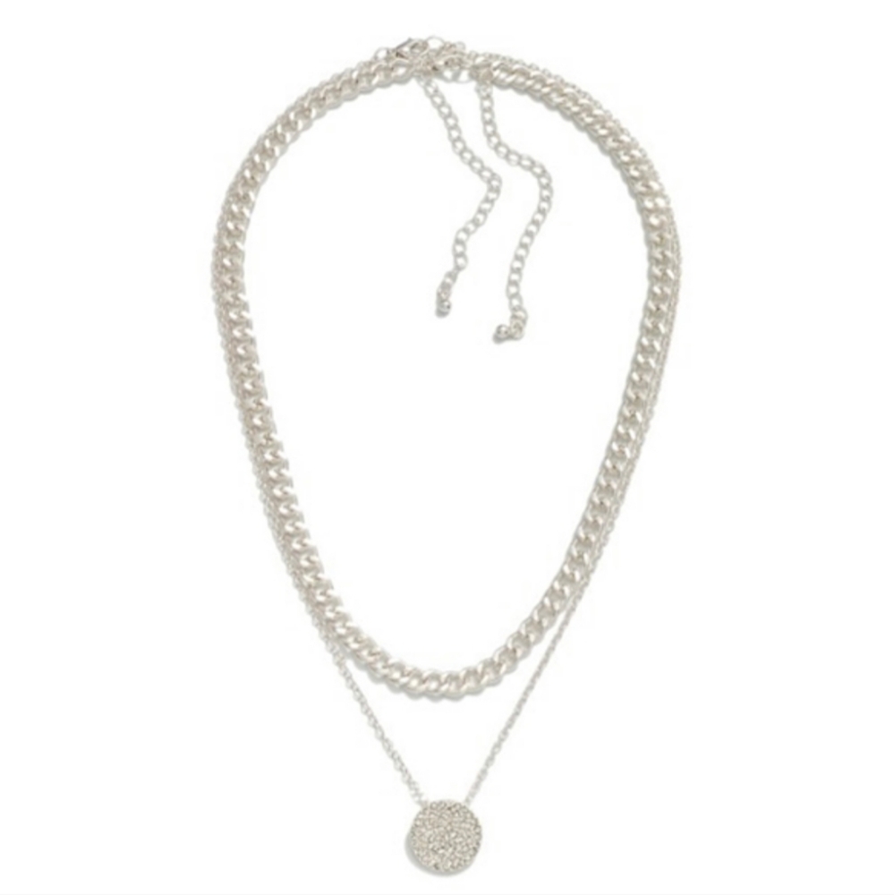 Rhinestone Disc & Chain Necklace Set